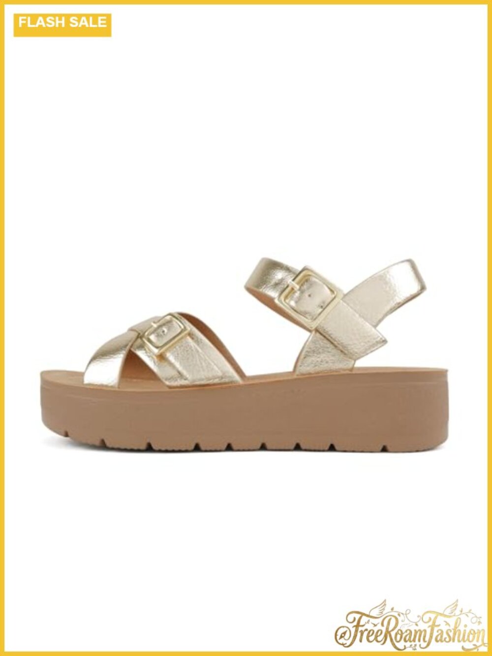 Women's Multi-Strap Platform Sandal Round Toe Adjustable Buckle Vegan Leather